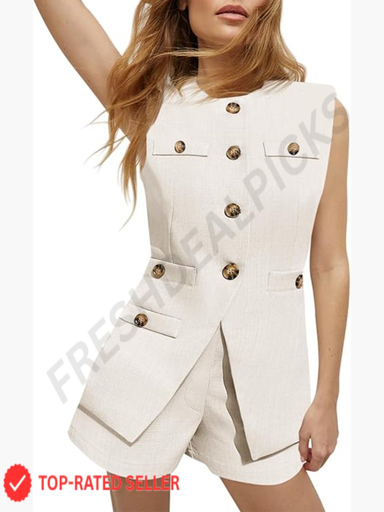 Sleeveless Blazer Vest Shorts Set Classic Chic Office Business Matching Outfit